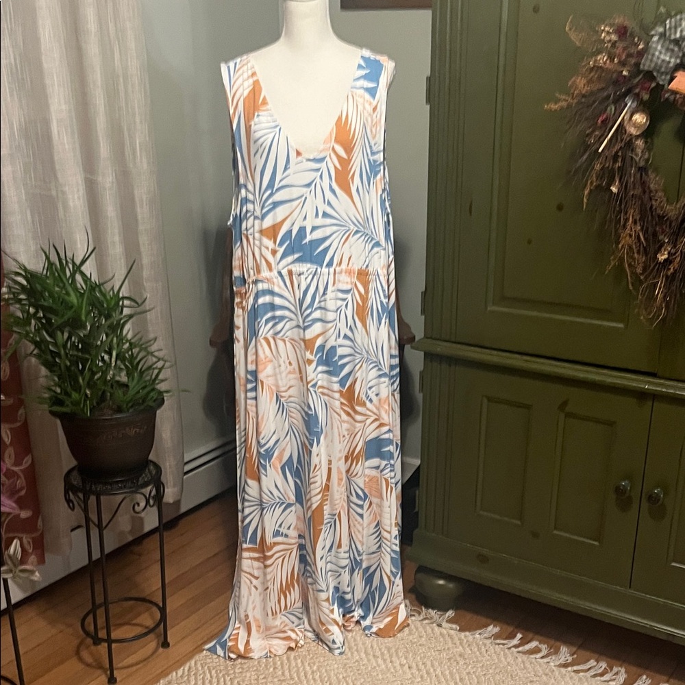 NWOT, Cynthia Rowley Tropical Leaf Print Maxi Dress, 3X